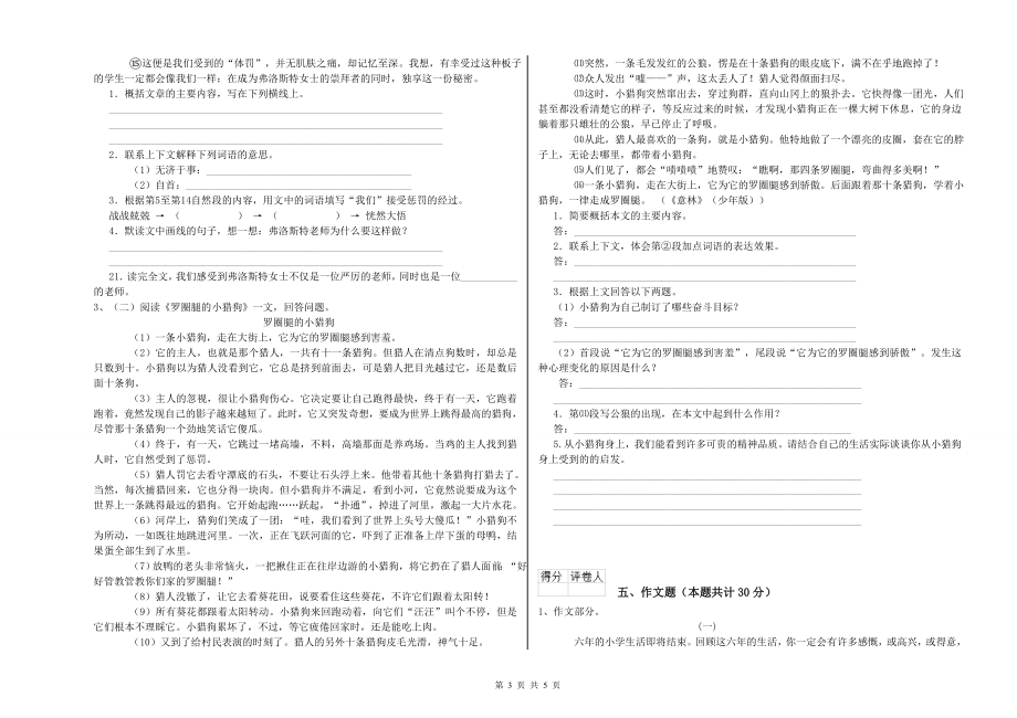 2019年重点小学小升初语文综合检测试题D卷-含答案_第3页