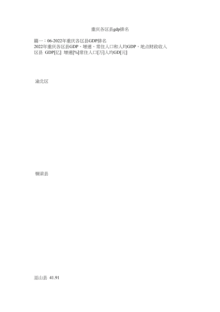 2022年重庆各区县gdp排名_第1页