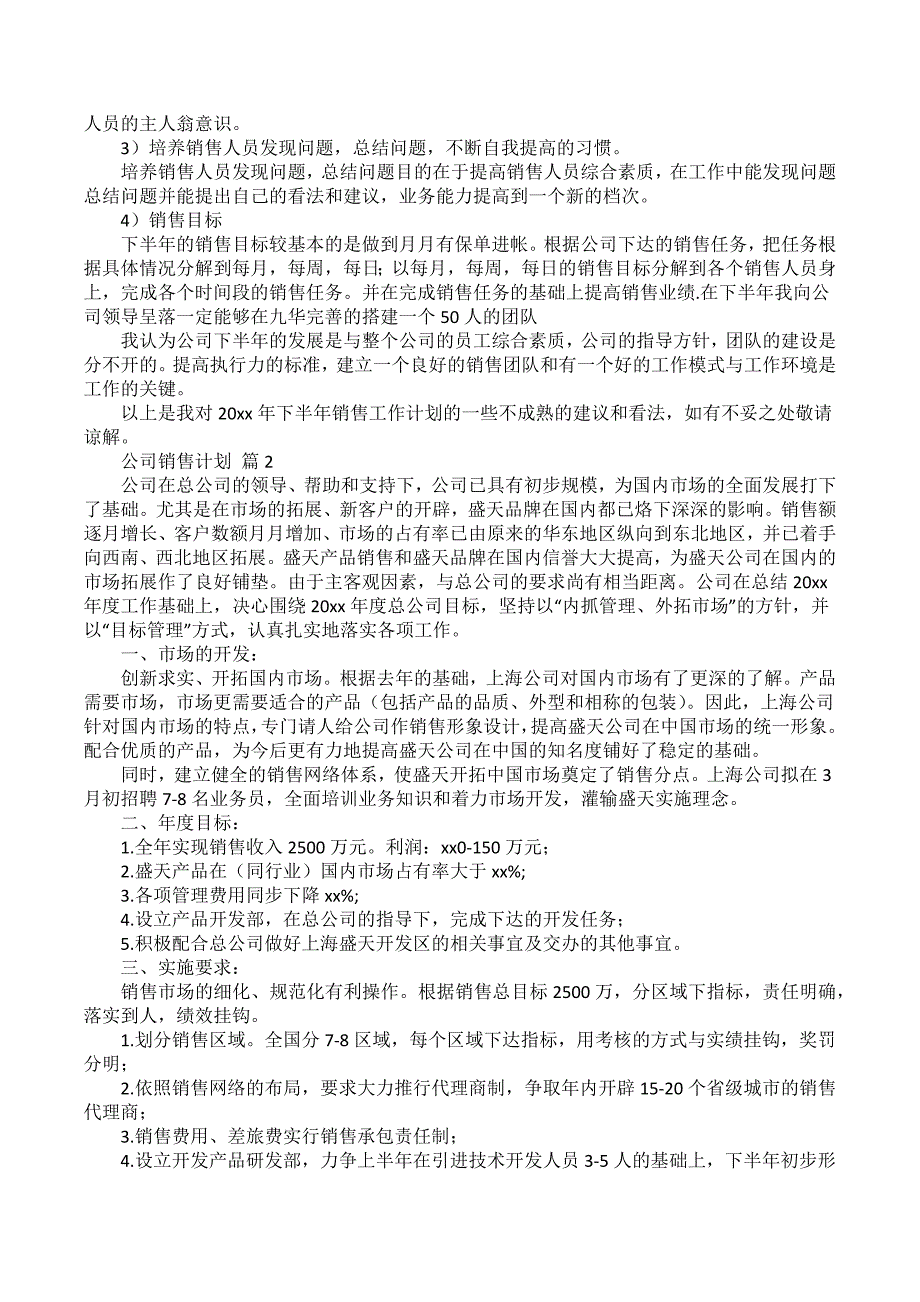 公司销售计划模板6篇_1_第2页