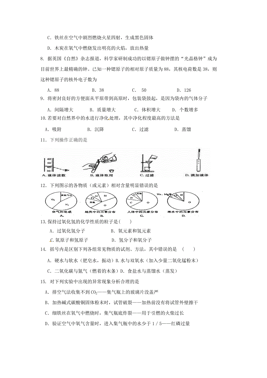 2019-2020年九年级上学期期中考试化学试题-(I)(II)_第2页