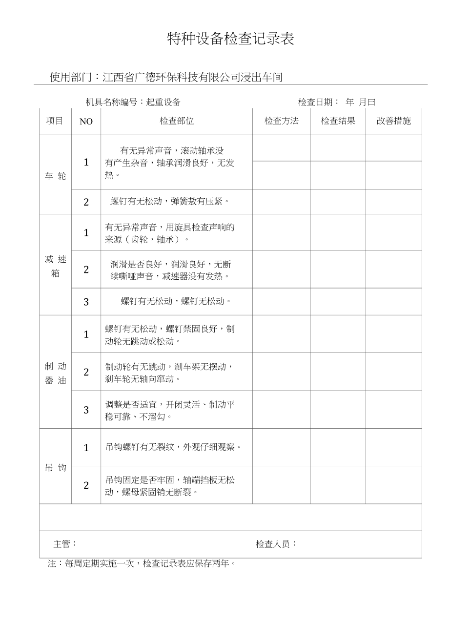 特种设备(天车叉车)检查记录表_第1页