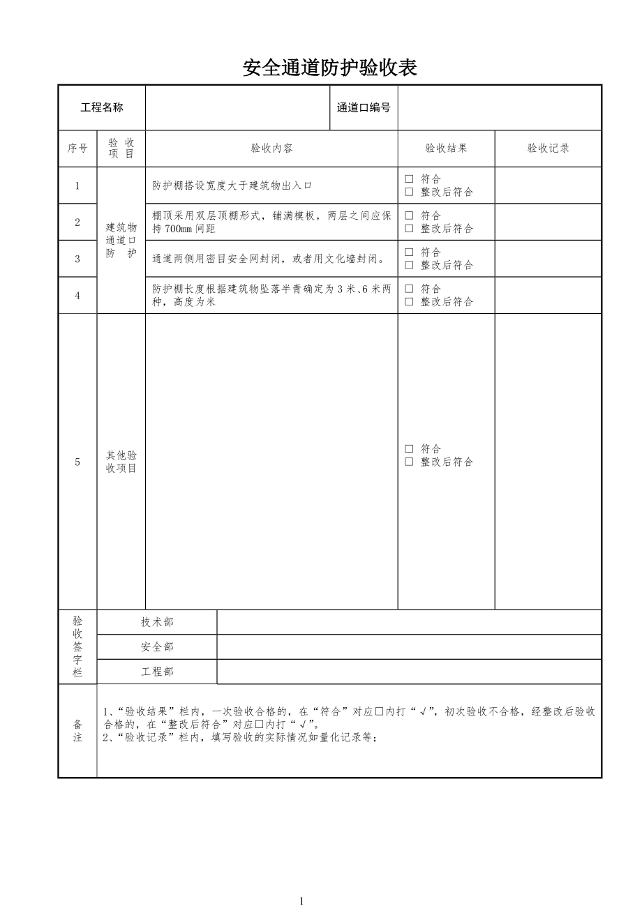 安全安全通道验收表_第1页