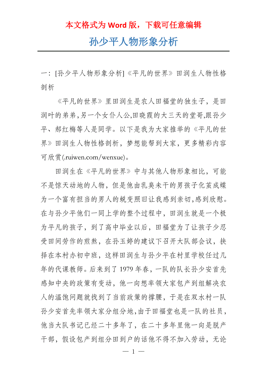 孙少平人物形象分析_第1页