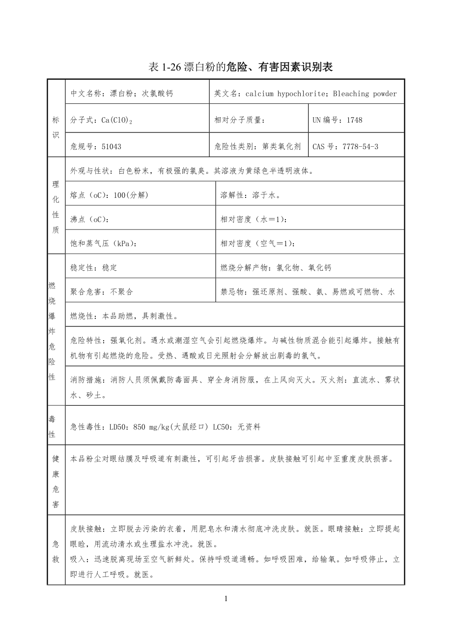 漂白粉安全安全技术说明书_第1页
