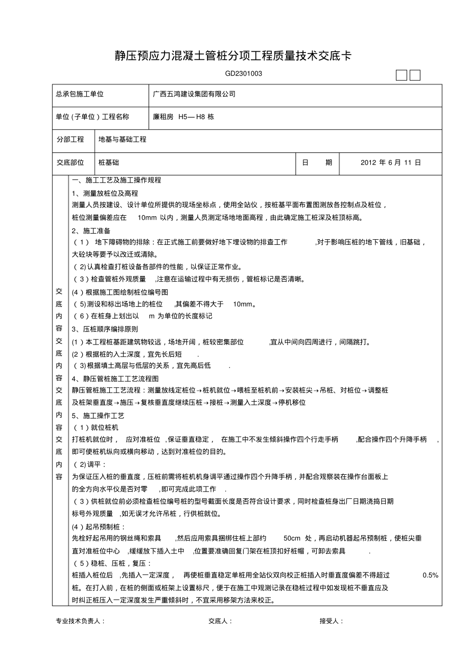 静压混凝土管桩分项工程质量技术交底卡陈俊才4_第1页