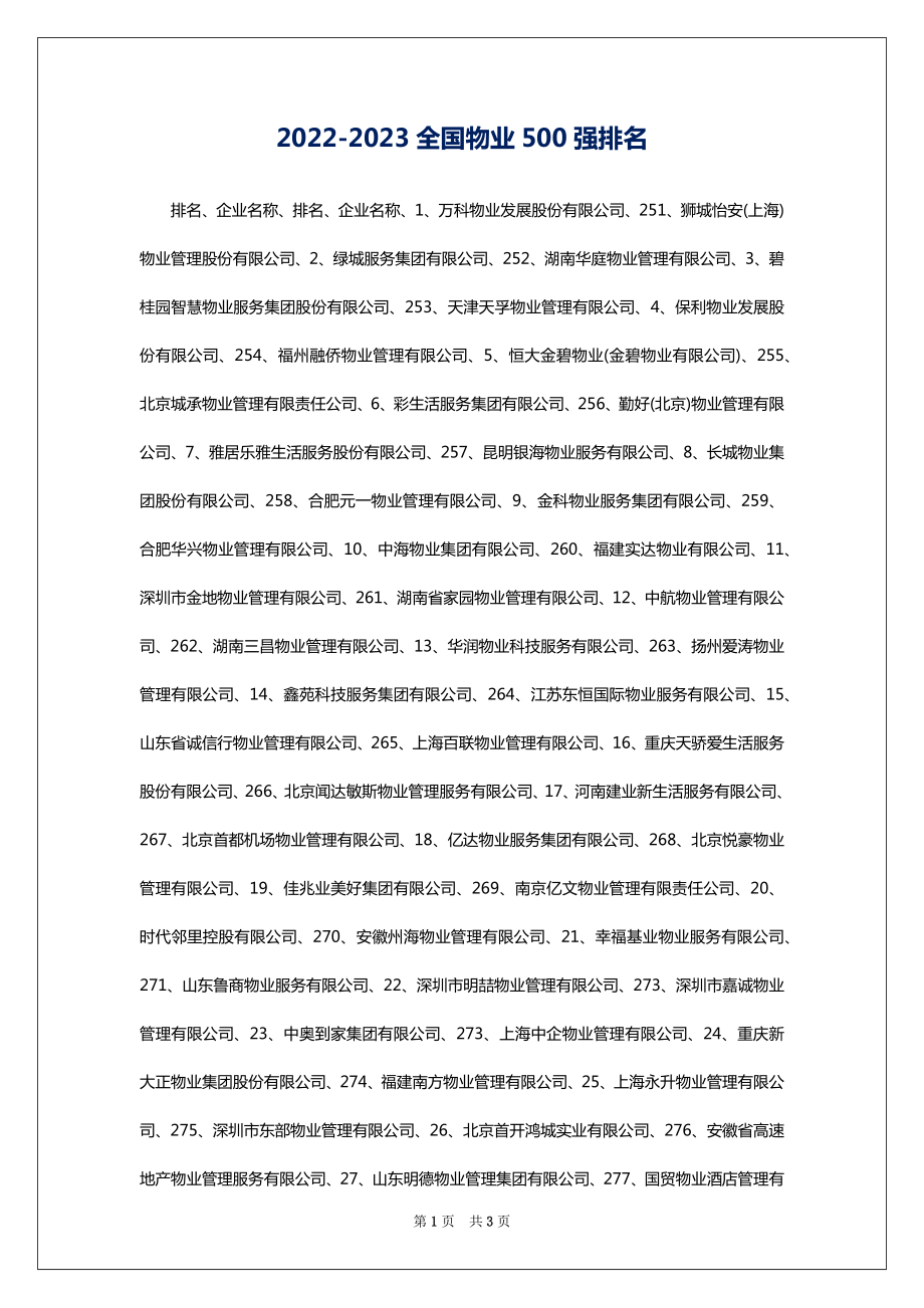 2022-2023全国物业500强排名_第1页