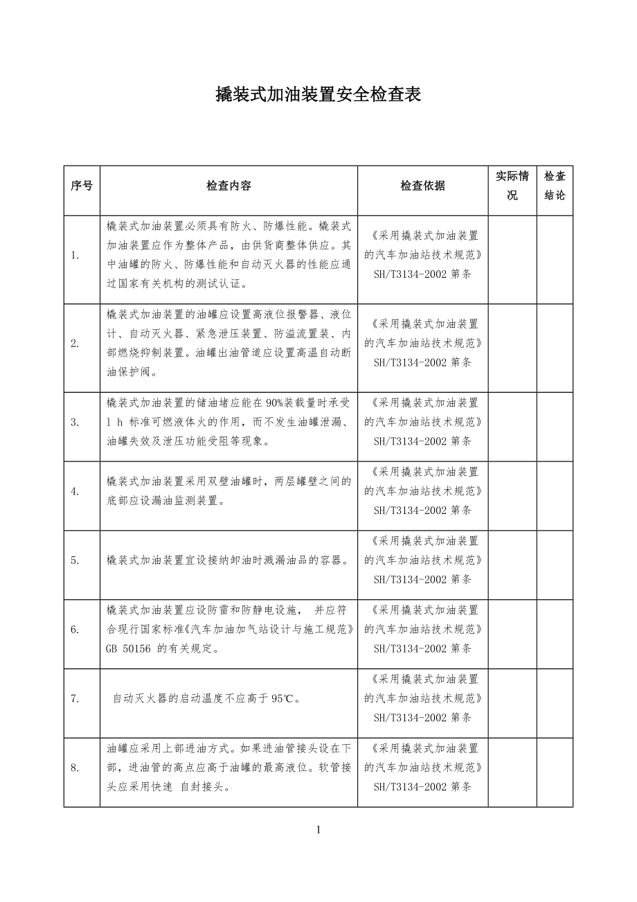 撬装式加油装置安全安全检查表_第1页