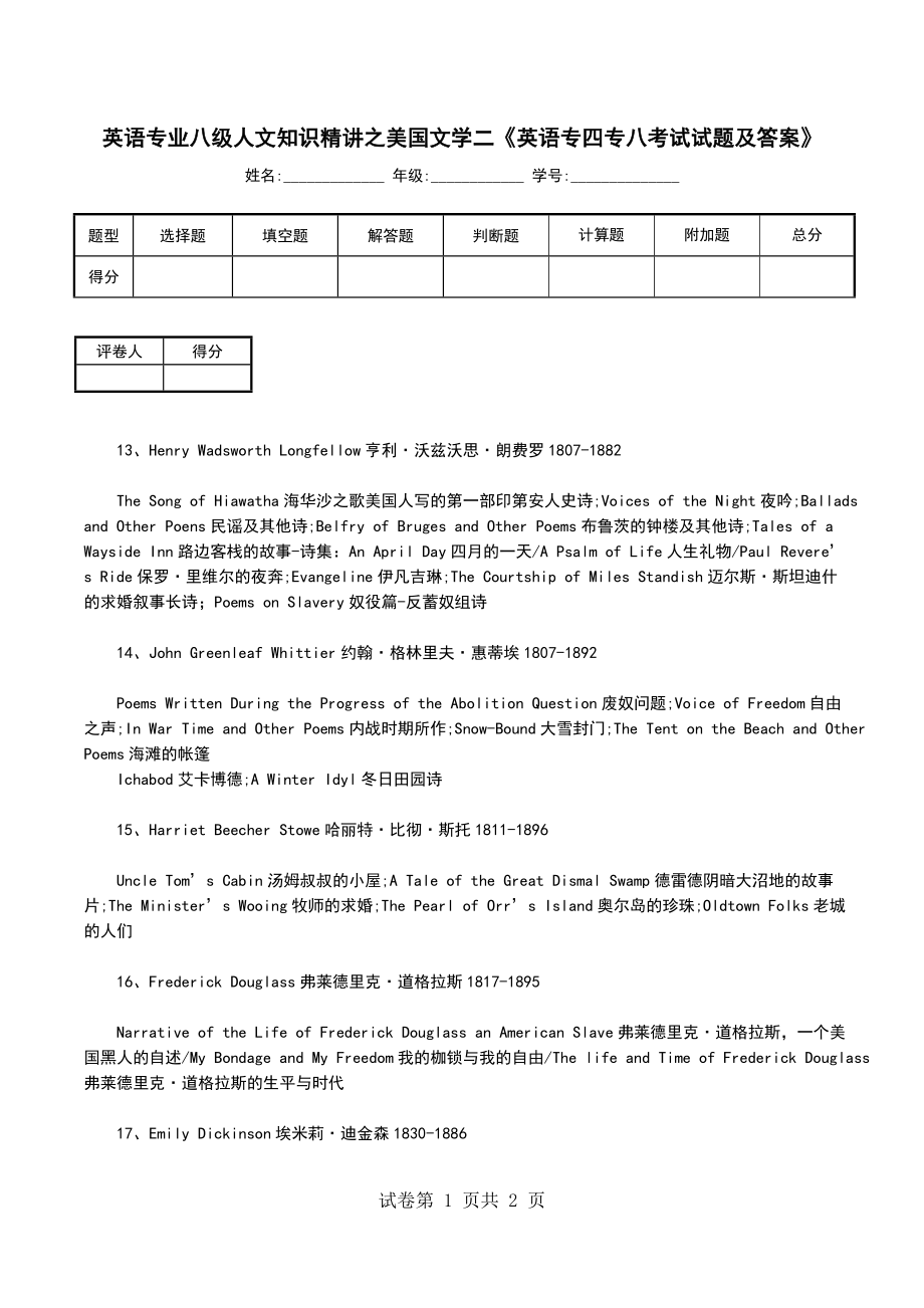 英语专业八级人文知识精讲之美国文学二《英语专四专八考试试题及答案》_第1页