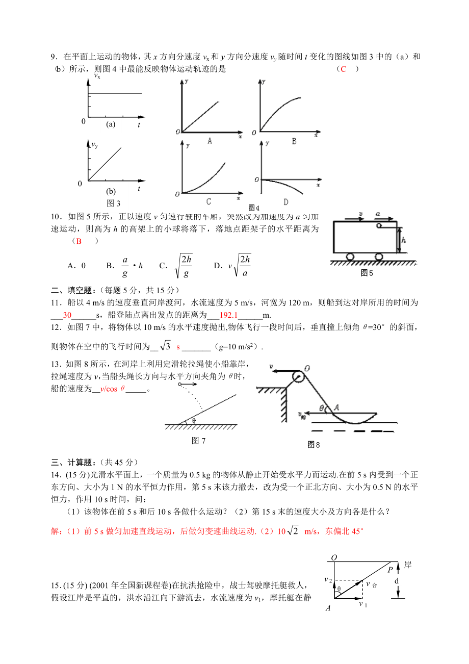 高一物理曲线(抛体)运动测试题(及答案)_第2页