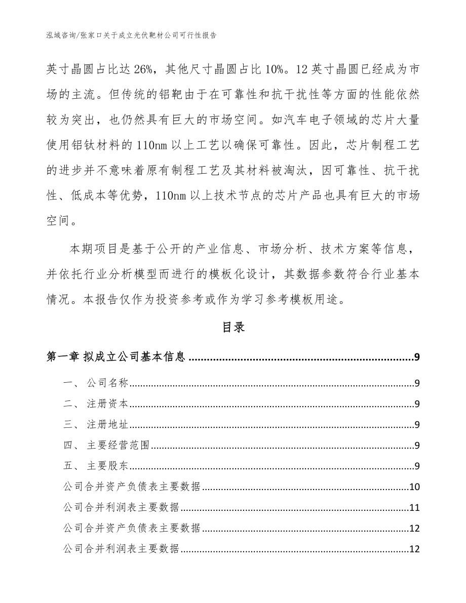 张家口关于成立光伏靶材公司可行性报告（模板范文）_第3页