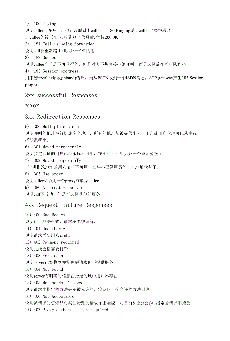 sip协议错误代码code大全_第1页