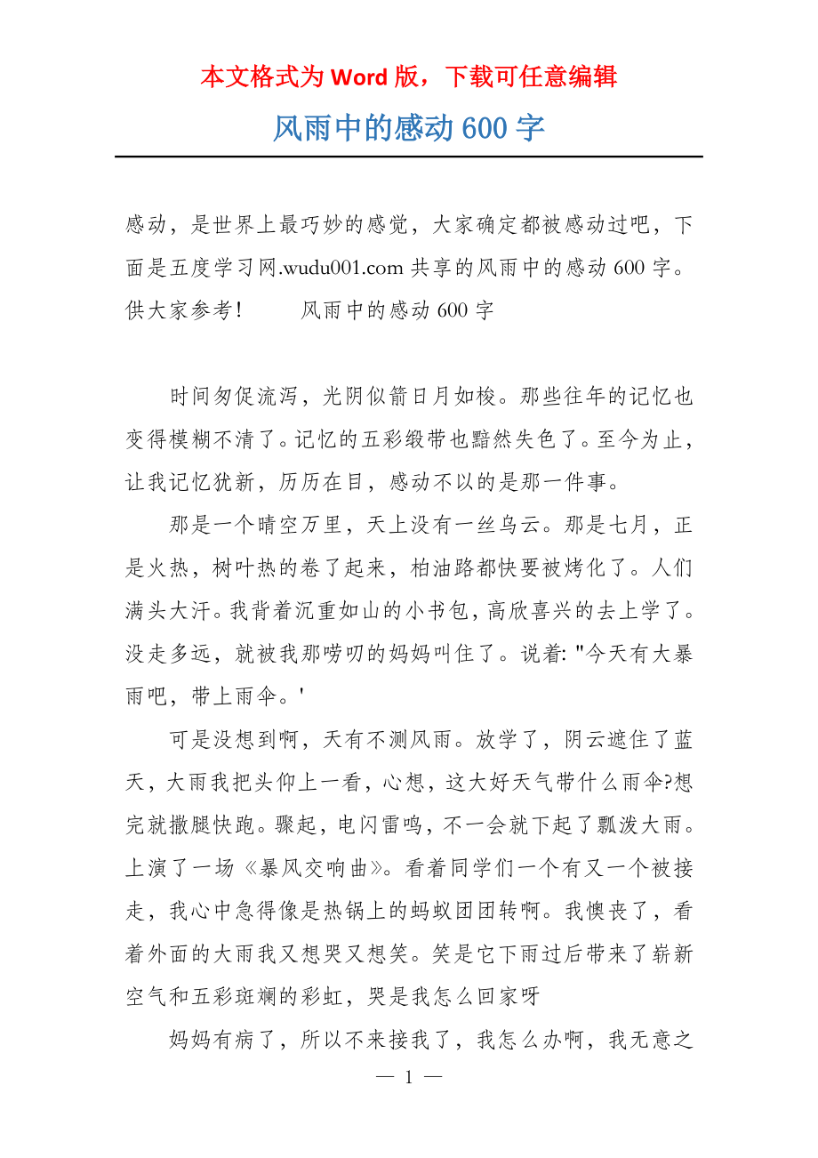 风雨中的感动600字_第1页