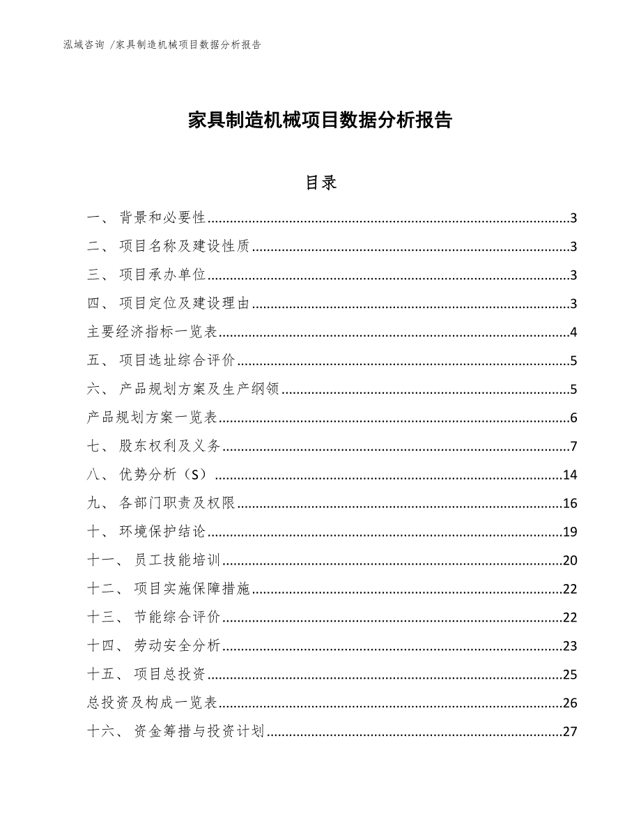 家具制造机械项目数据分析报告-参考模板_第1页