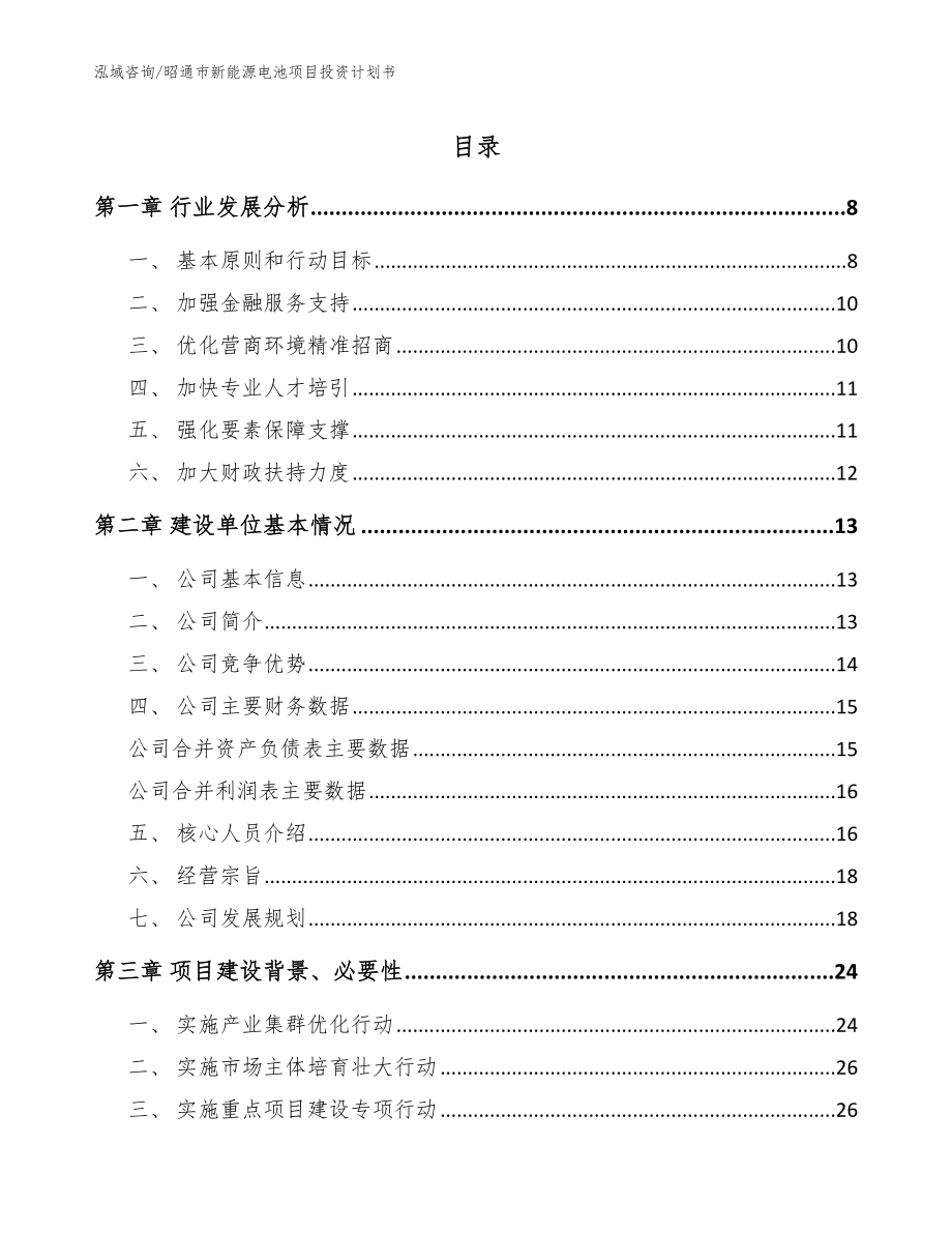 昭通市新能源电池项目投资计划书_第1页