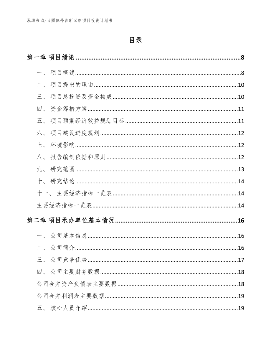 日照体外诊断试剂项目投资计划书【模板参考】_第2页