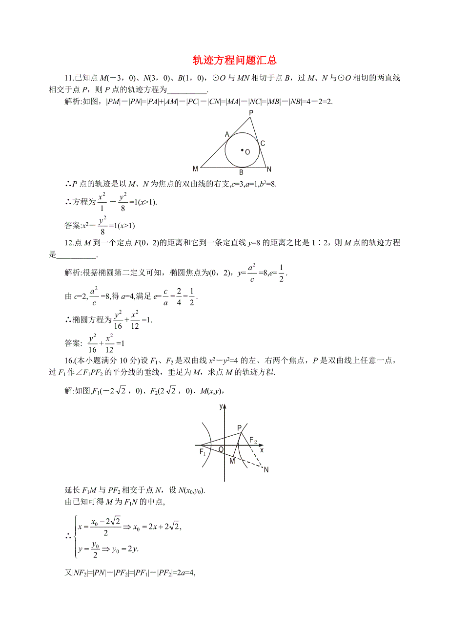 高中数学-轨迹方程问题汇总(详细解析)新人教A版_第1页