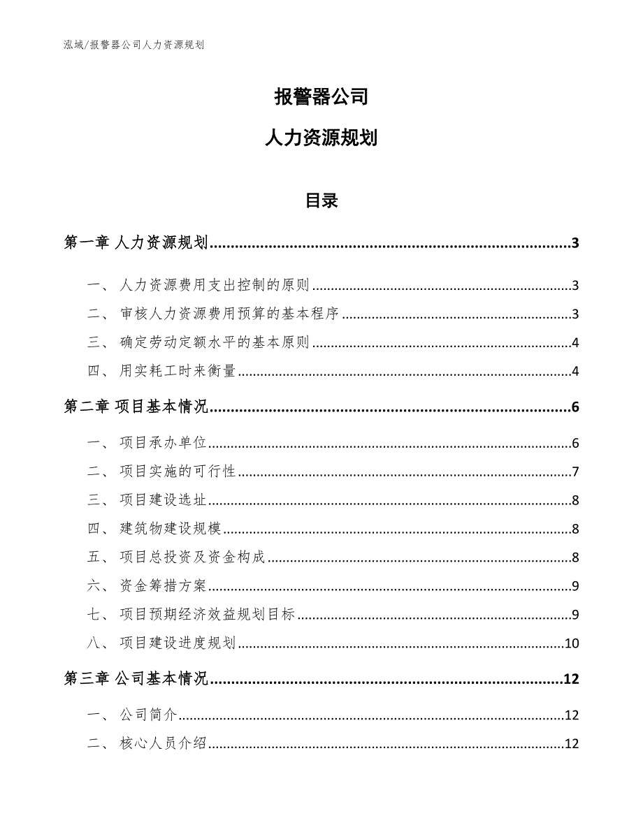 报警器公司人力资源规划_第1页