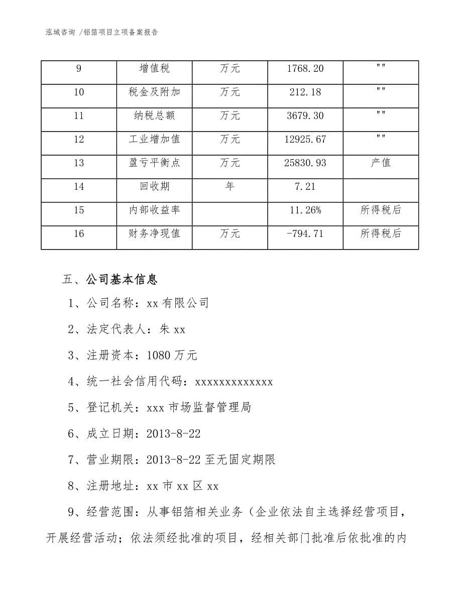 铝箔项目立项备案报告_第5页