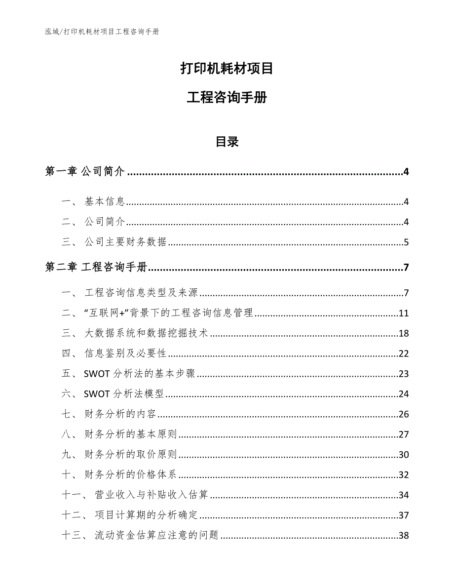 打印机耗材项目工程咨询手册（范文）_第1页