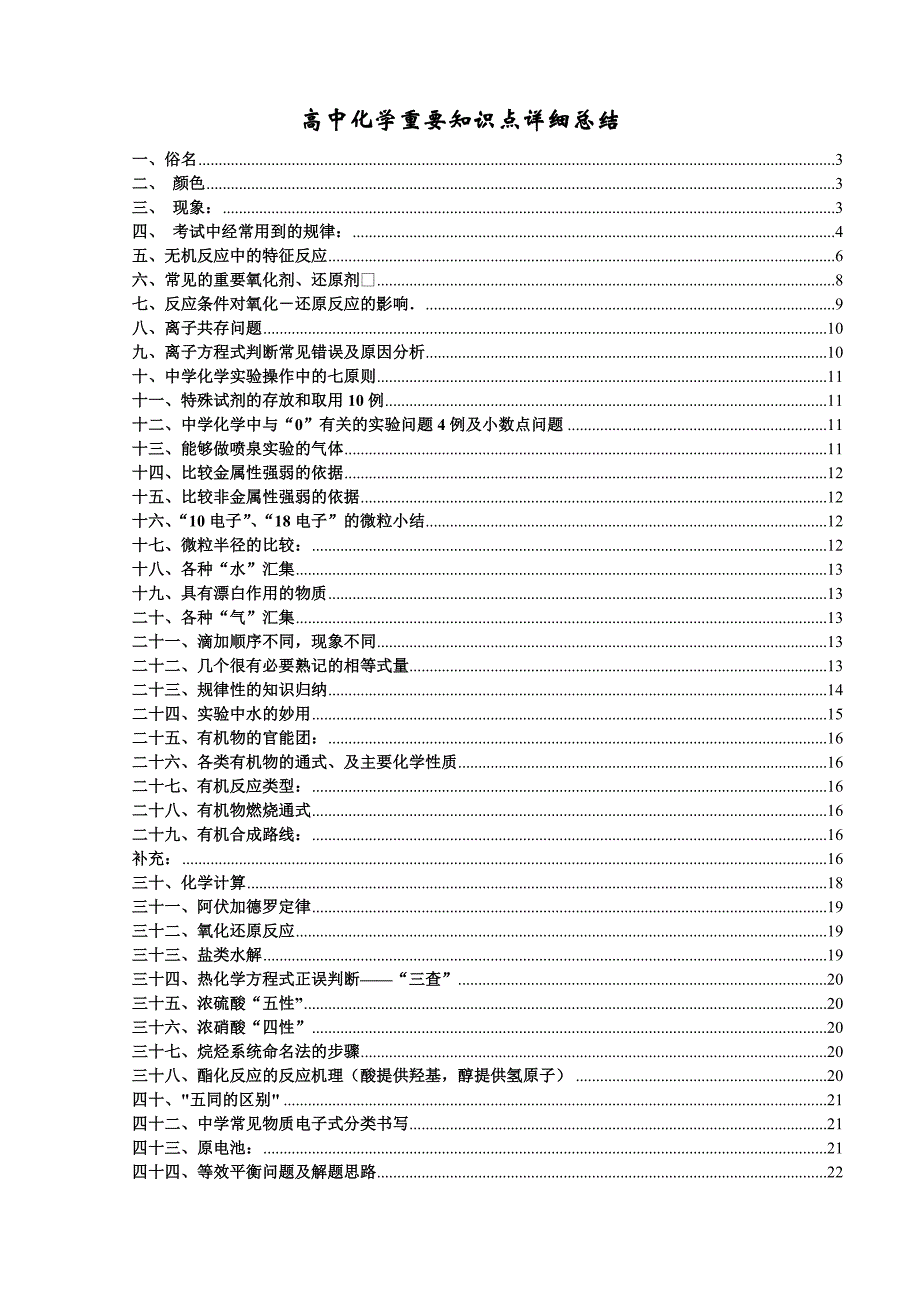 高中化学重要知识点详细总结(整理版)_第1页