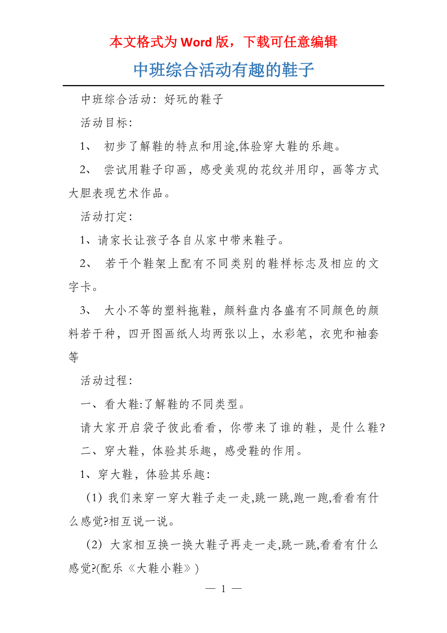 中班综合活动有趣的鞋子_第1页