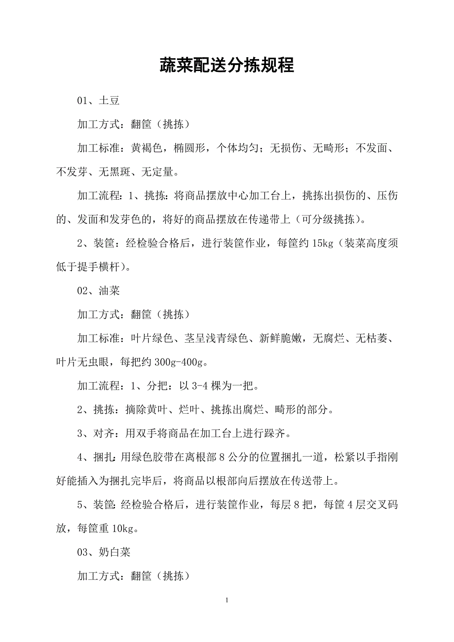 蔬菜配送分拣操作规程_第1页