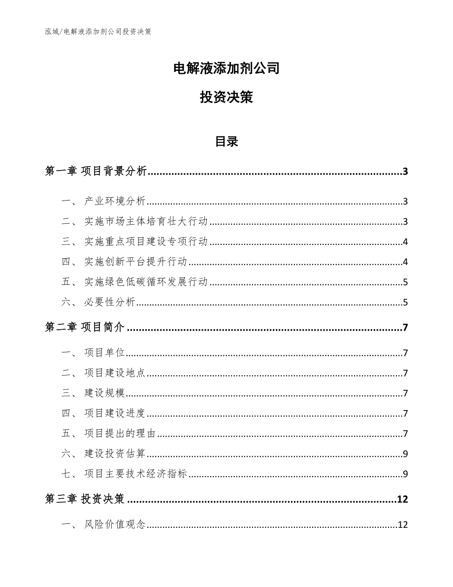 电解液添加剂公司投资决策_参考_第1页