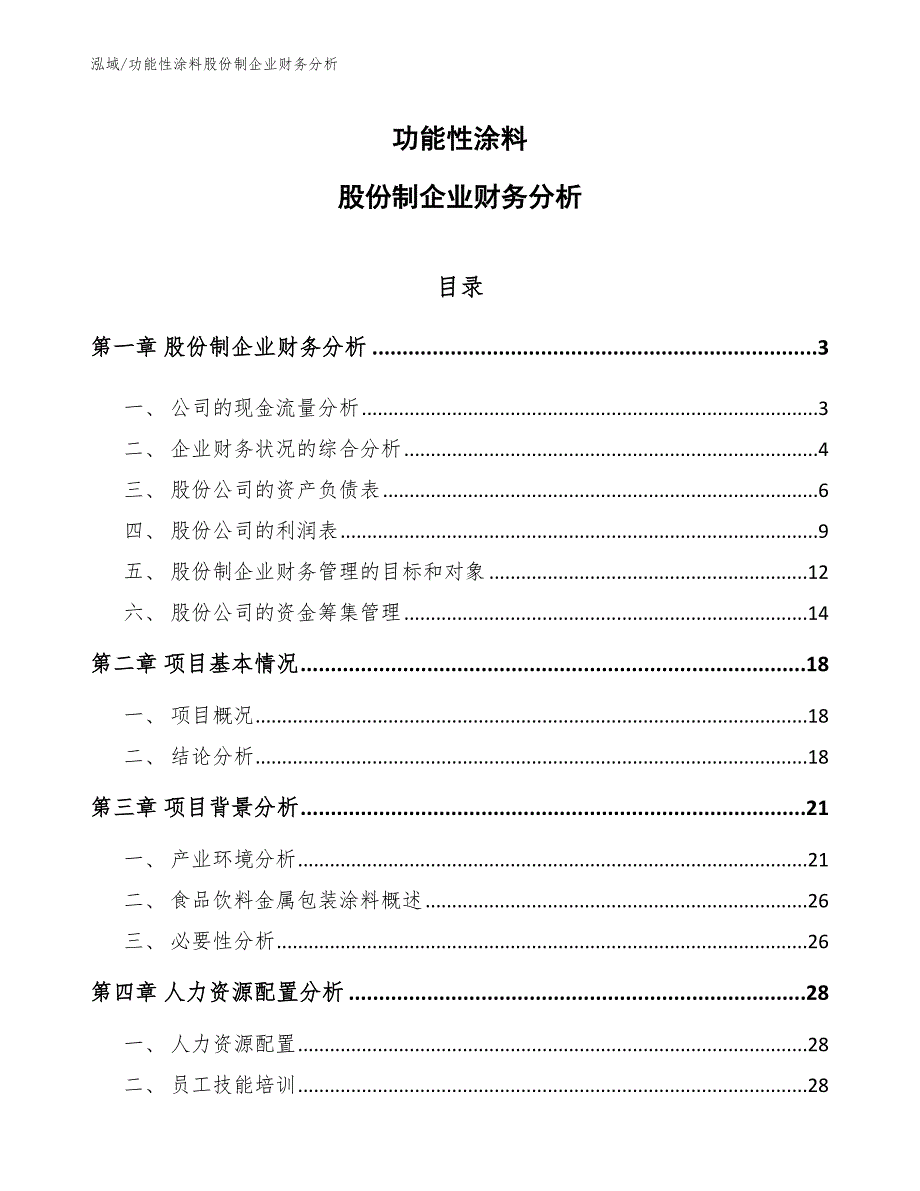 功能性涂料股份制企业财务分析【参考】_第1页