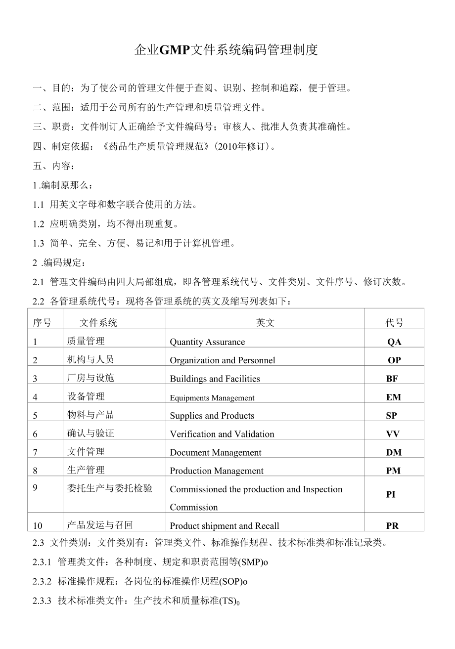 【精品】企业GMP文件系统编码管理制度_第1页