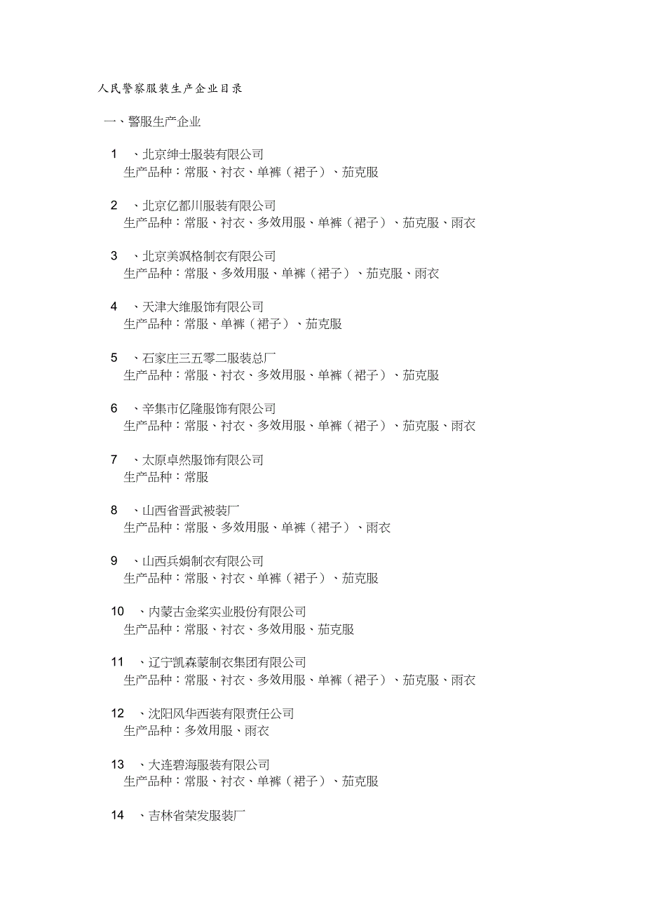 人民警察服装生产企业目录(20201226161108)_第1页