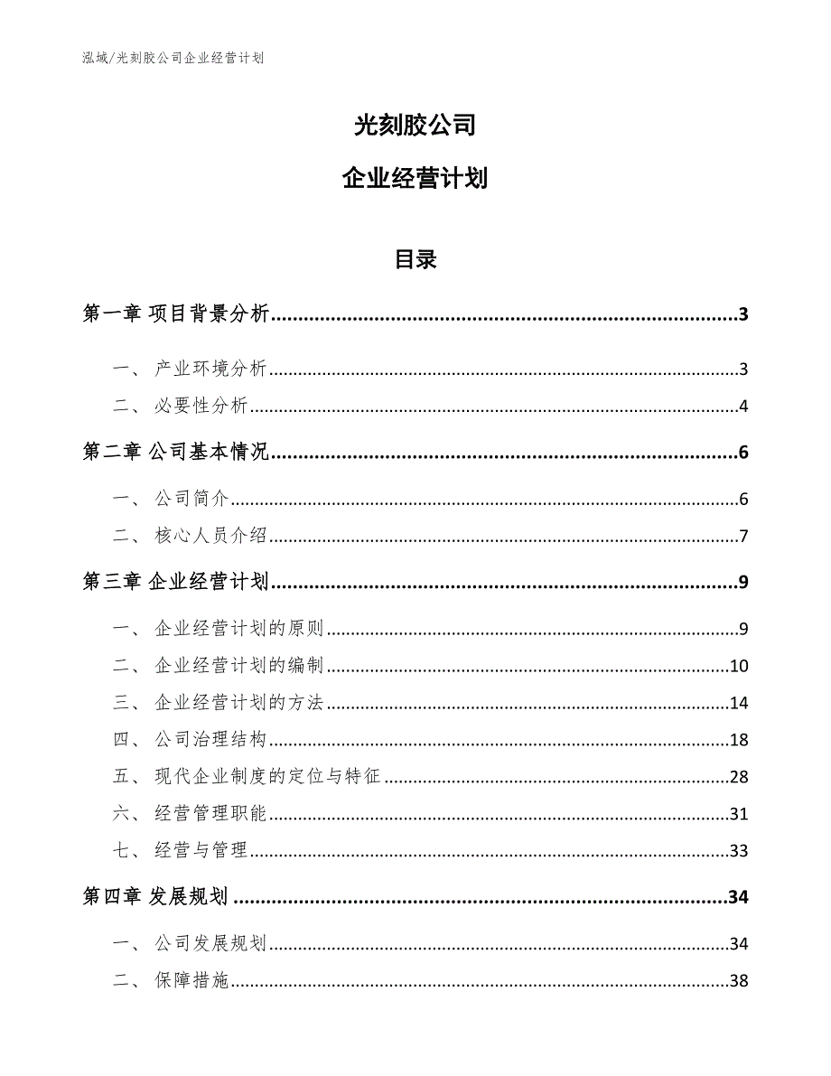 光刻胶公司企业经营计划_第1页