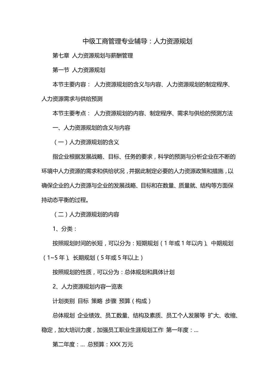 中级工商管理专业辅导：人力资源规划_第1页