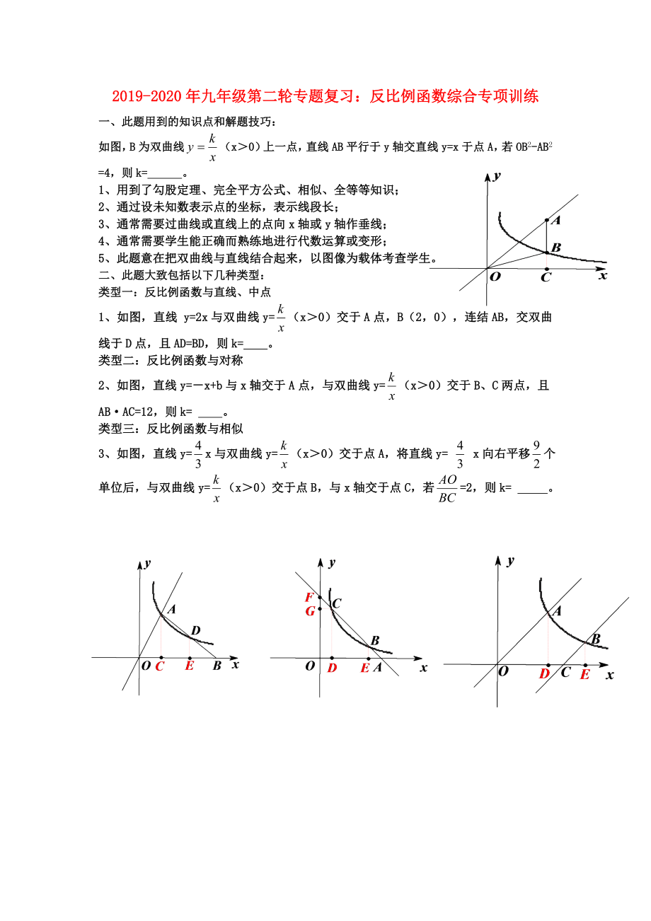 2019-2020年九年级第二轮专题复习：反比例函数综合专项训练_第1页