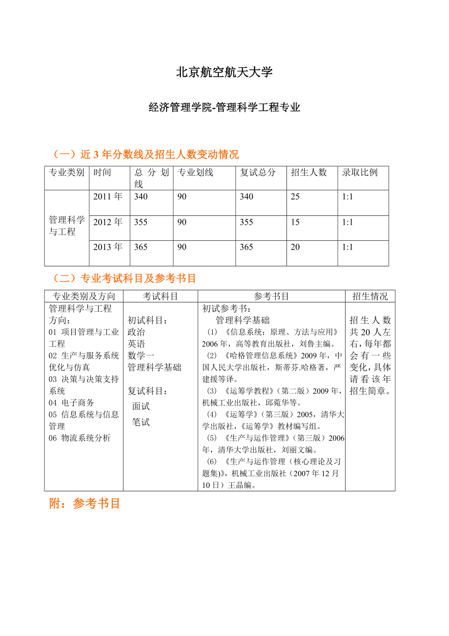 北京航空航天大学管理科学工程专业考研参考书目_第1页