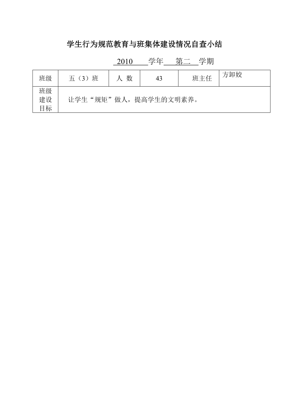 班级行为规范自查小结1(方卸姣)_第1页