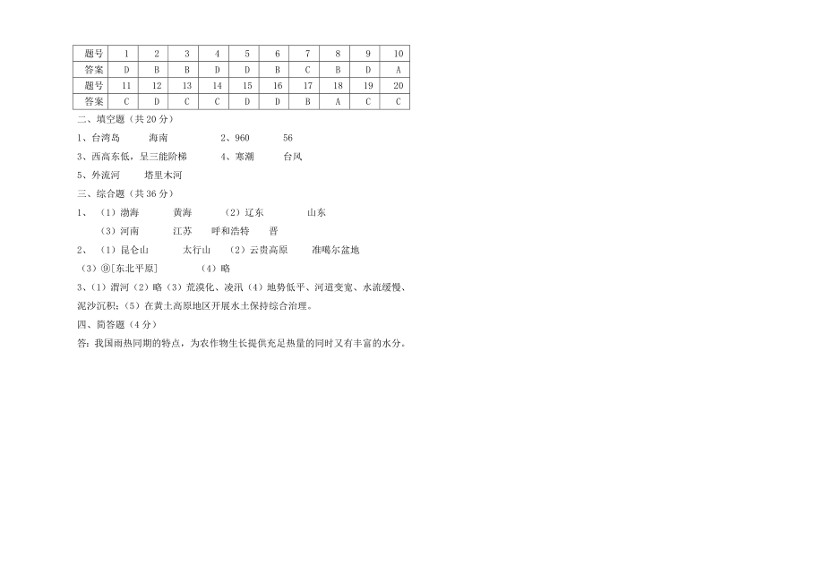 2019-2020年七年级地理上学期期中考试试题_第3页