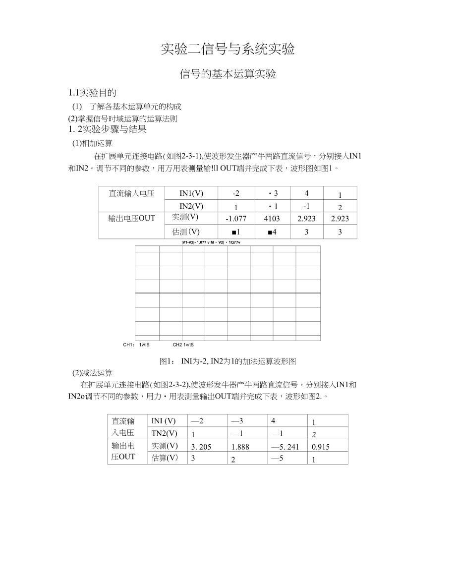 信号与系统实验--23信号的基本运算实验_第1页