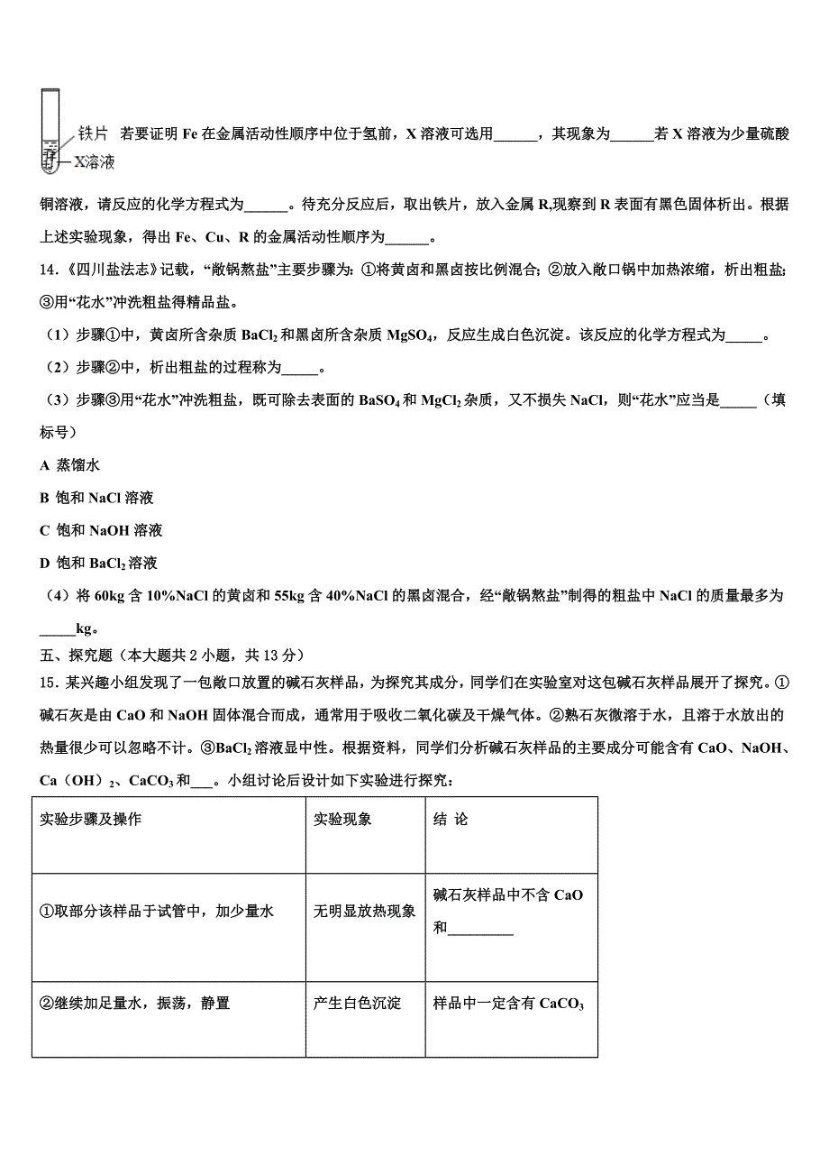 2022届上海市普陀区名校中考化学考前最后一卷含解析_第3页