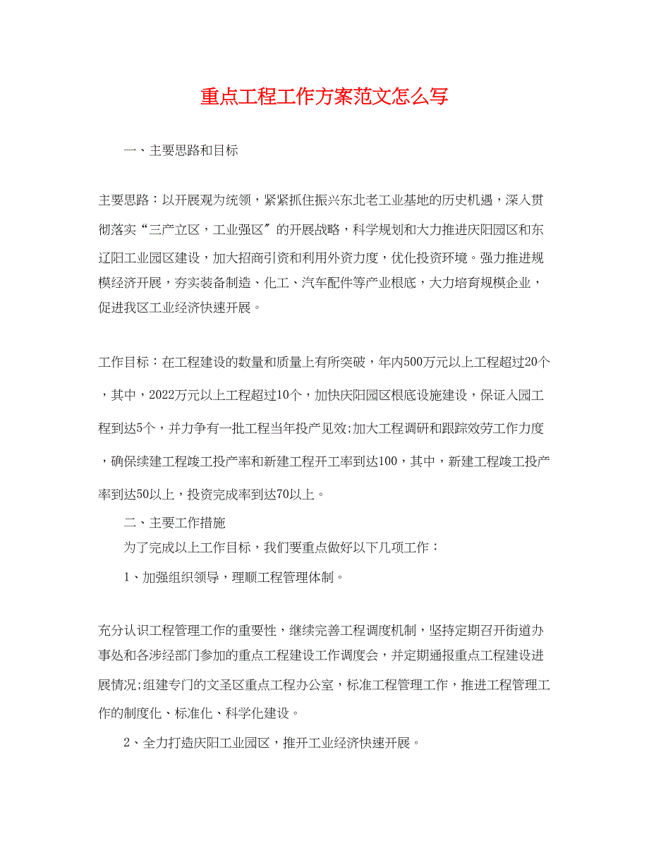 2022年重点项目工作计划怎么写范文_第1页