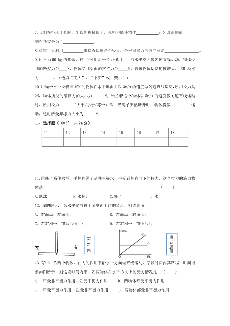 2019-2020年八年级物理下学期第一次月考试题(II)_第2页