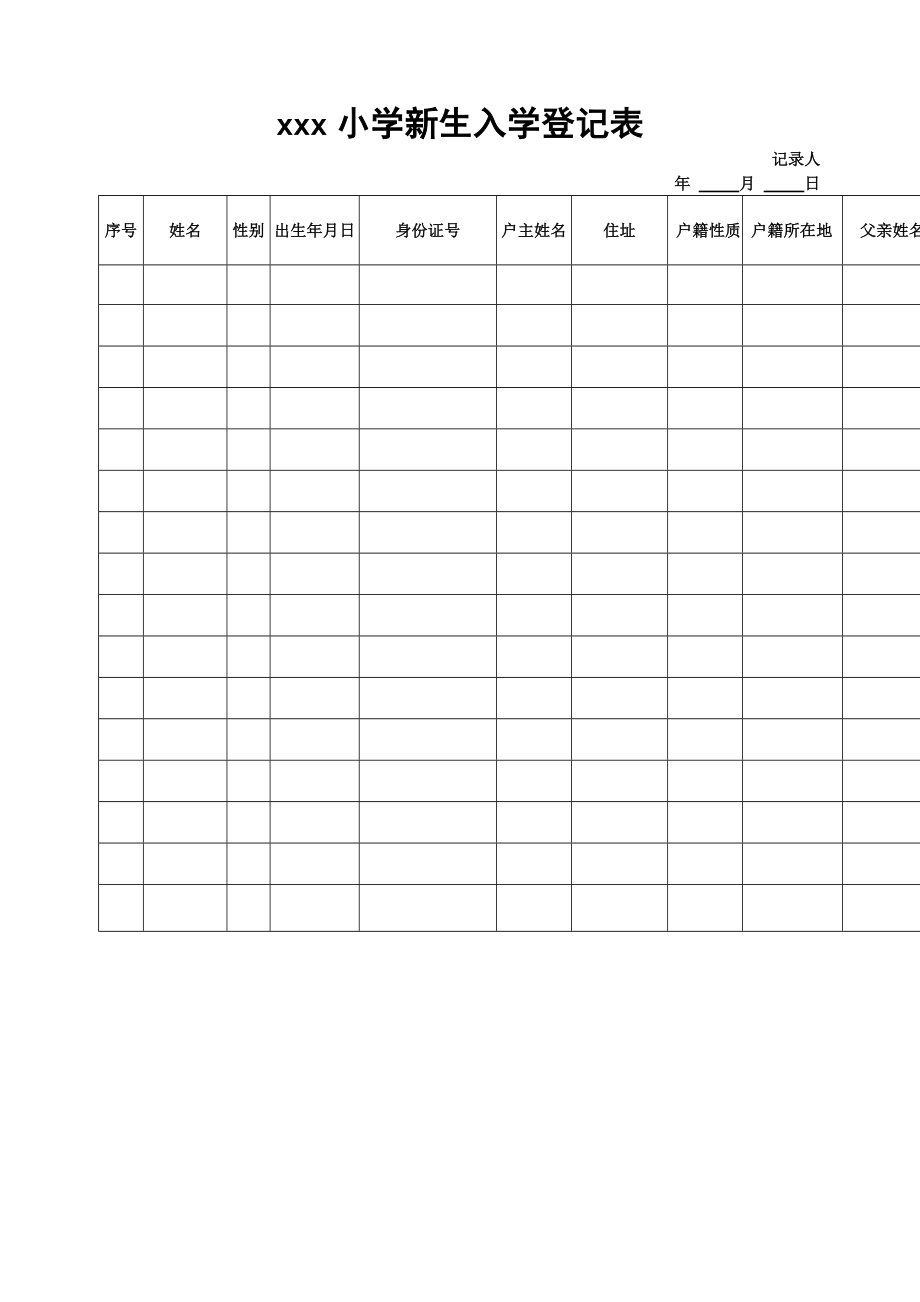 xxx小学新生入学登记表_第1页