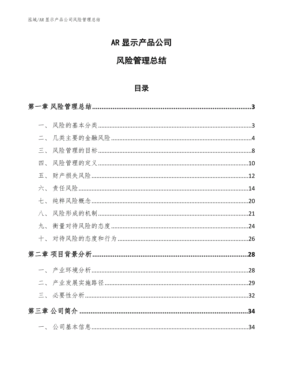 AR显示产品公司风险管理总结【范文】_第1页