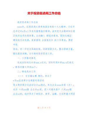 关于投资促进局工作总结参考