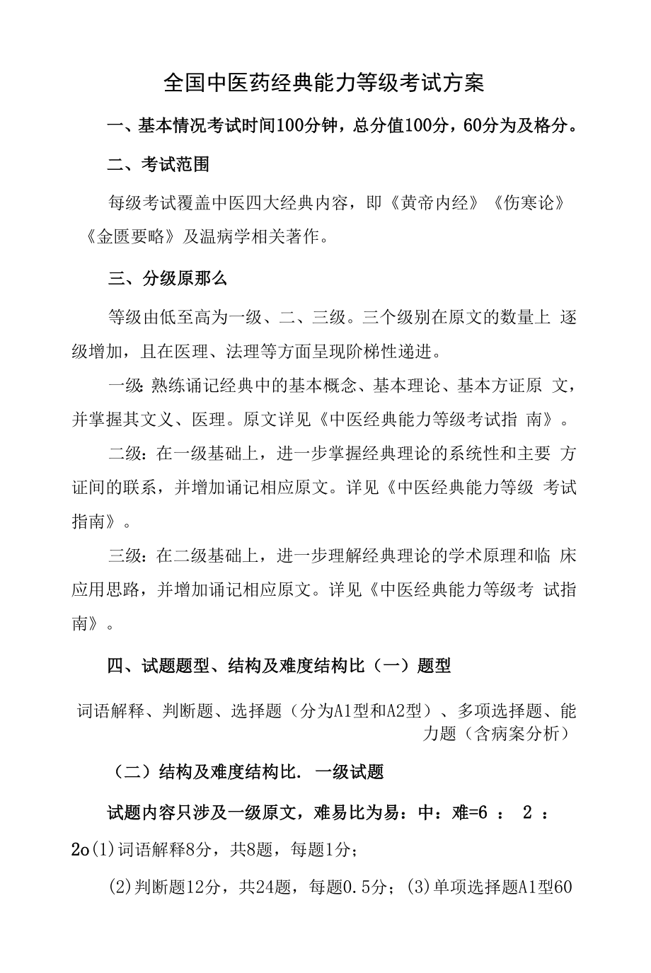 全国中医药经典能力等级考试方案_第1页