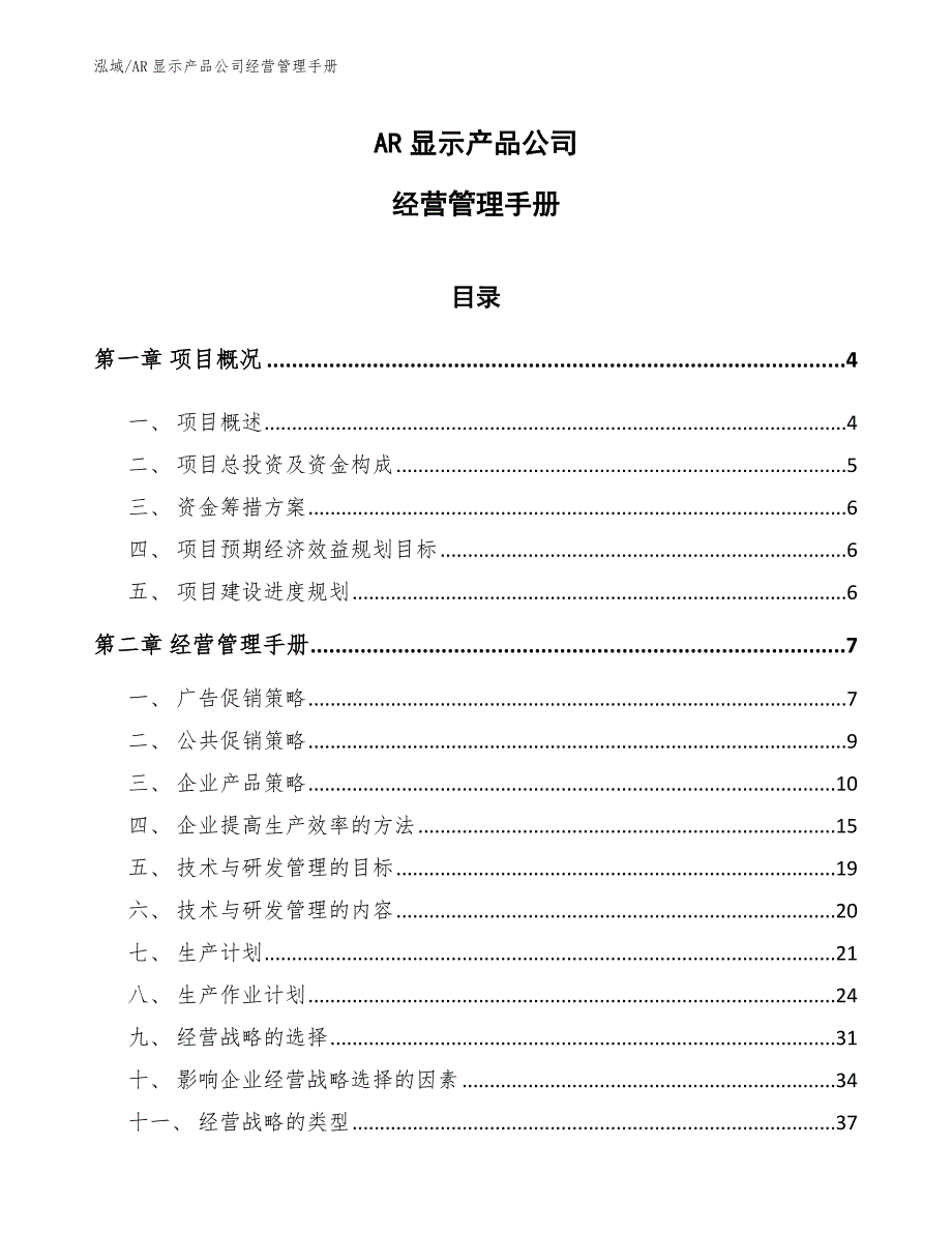 AR显示产品公司经营管理手册_第1页