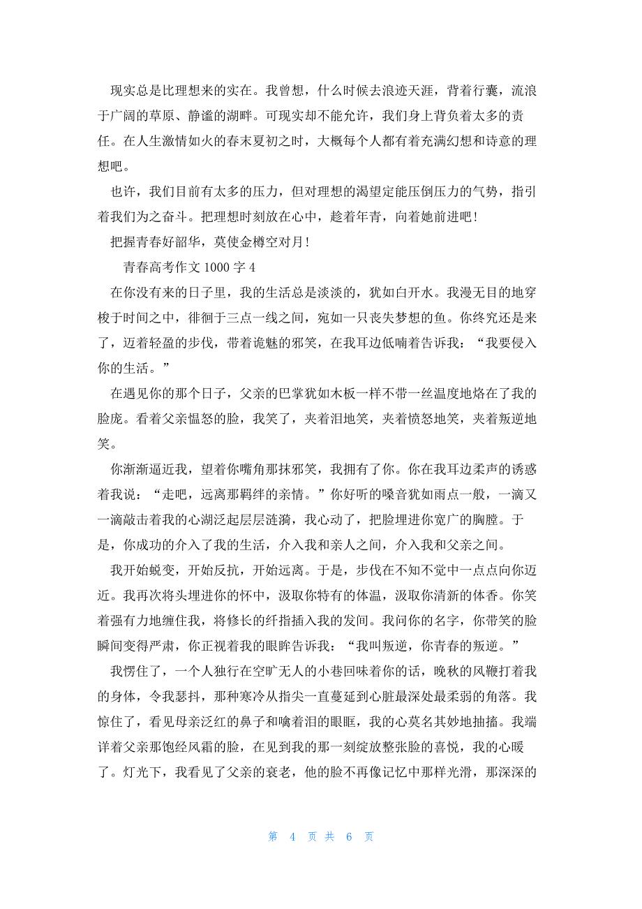 2022年最新的青春高考优秀作文1000字_第4页