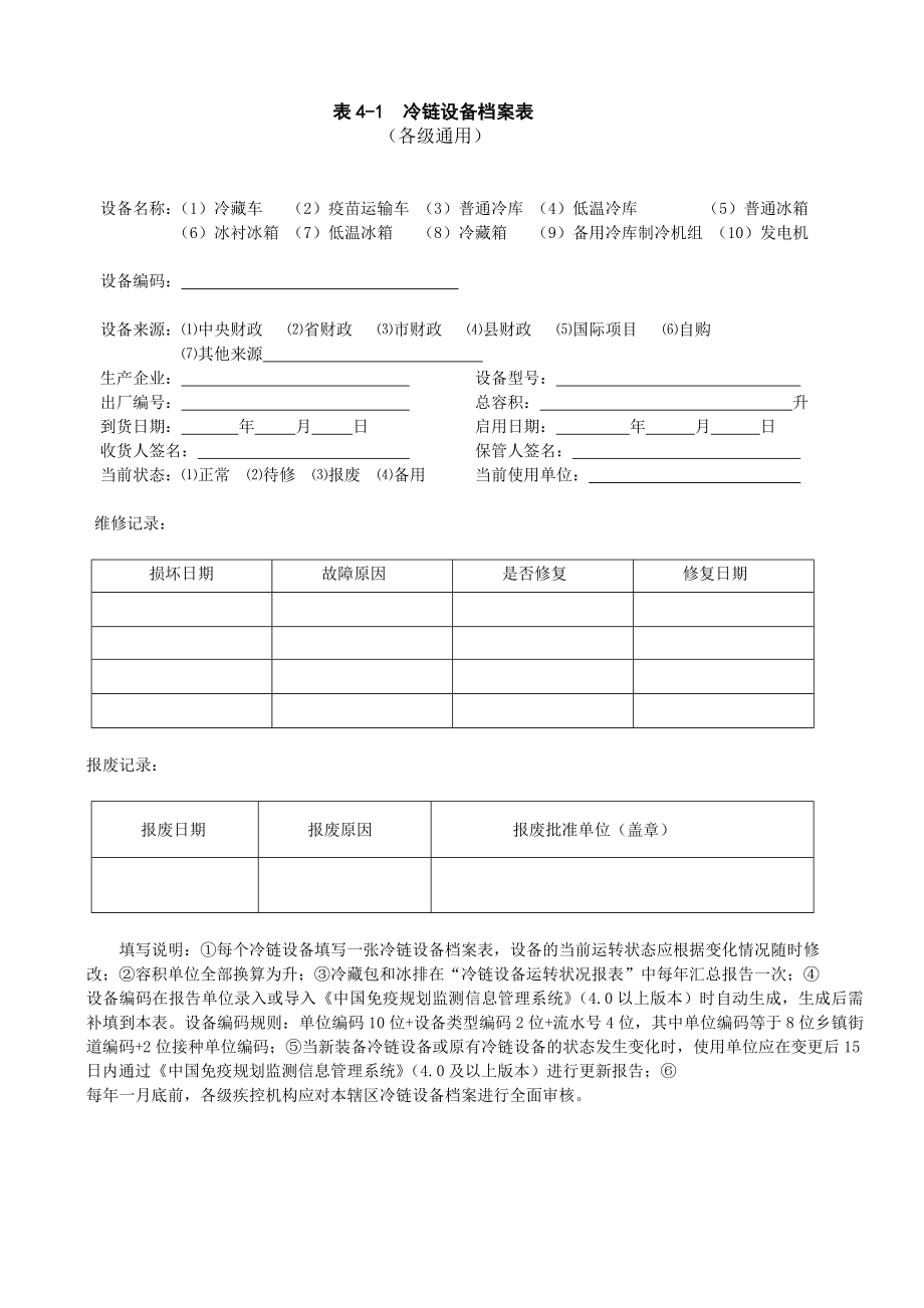 表4-1冷链设备档案表_第1页