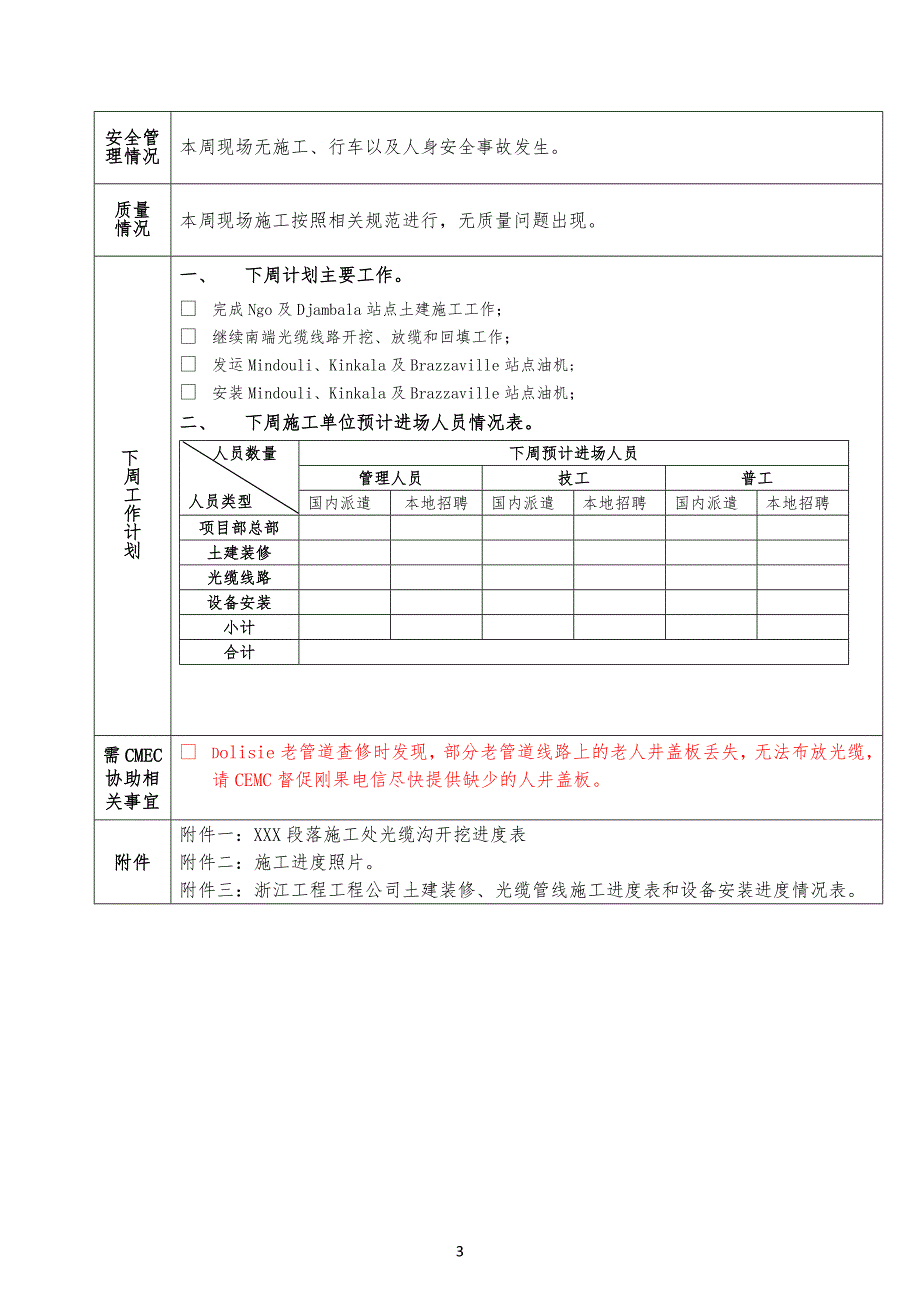 通信项目及项目工程周报(模板)_第3页