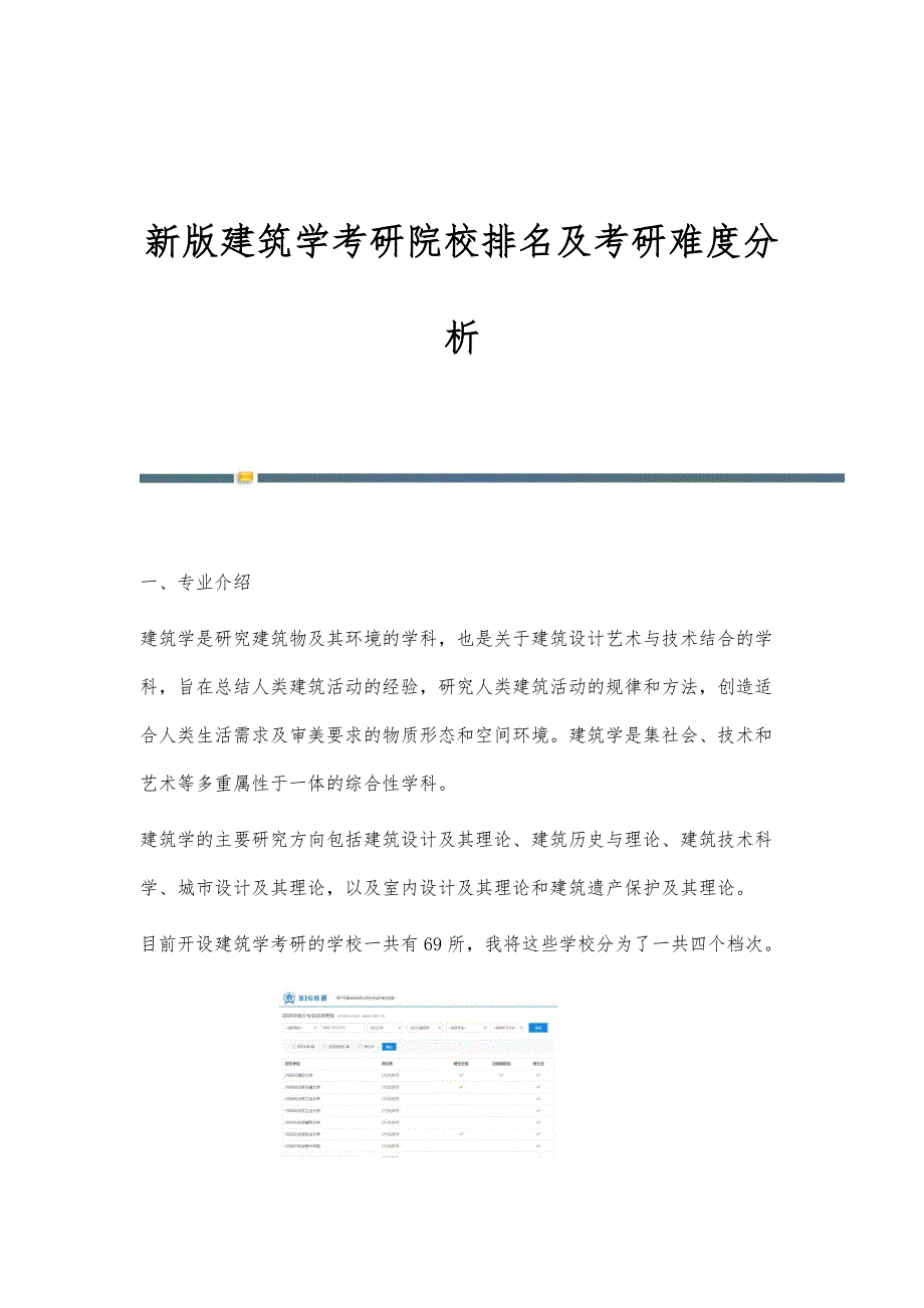 新版建筑学考研院校排名及考研难度分析_第1页