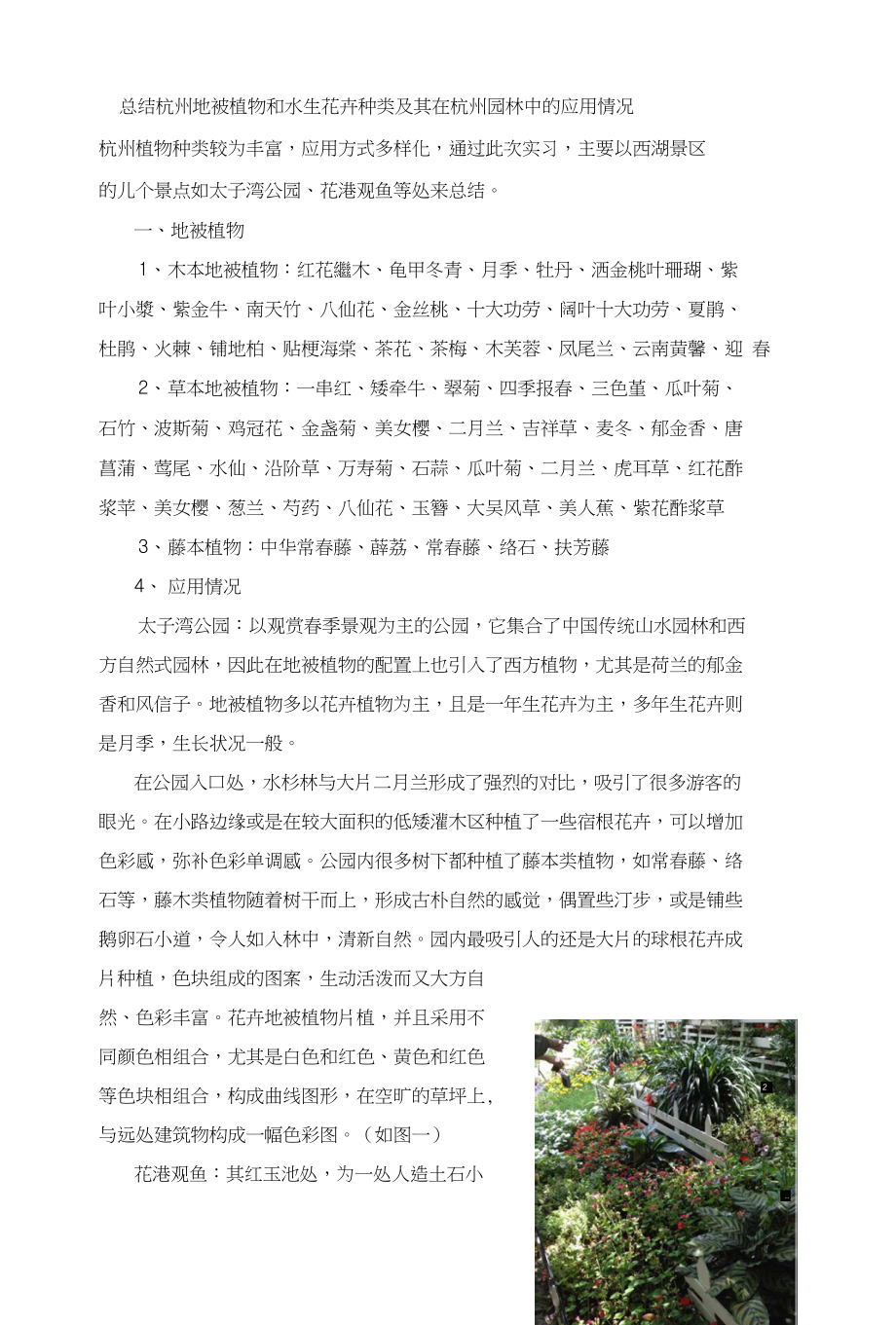 花卉学实习作业：杭州地被植物和水生花卉种类及其在杭州园林中的应用情况_第1页